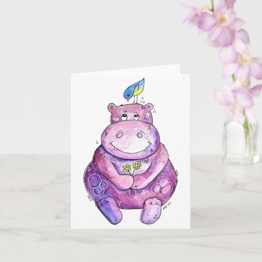 Cute Whimsical Paars Hippo Kaart (Orchidee)