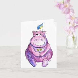 Cute Whimsical Paars Hippo Kaart