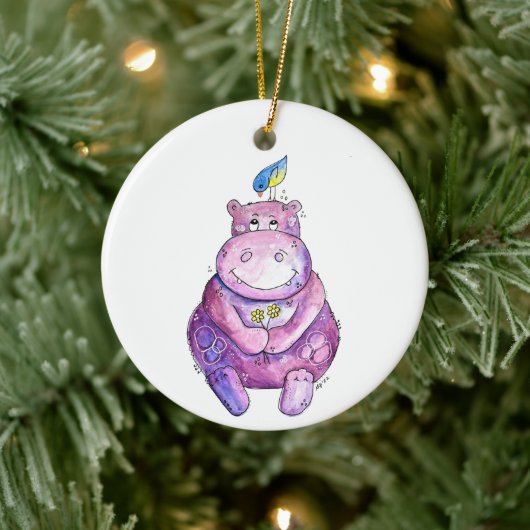 Cute Whimsical Paars Hippo Keramisch Ornament (Boom)