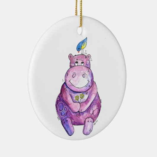 Cute Whimsical Paars Hippo Keramisch Ornament (Rechts)