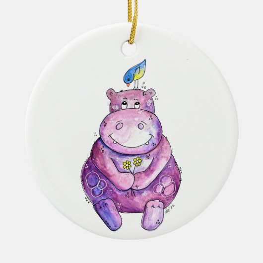Cute Whimsical Paars Hippo Keramisch Ornament (Voorkant)