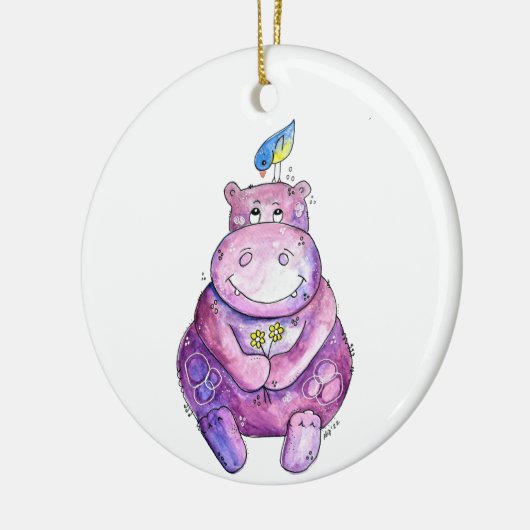 Cute Whimsical Paars Hippo Keramisch Ornament (Links)