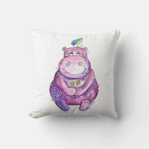 Cute Whimsical Paars Hippo Kussen