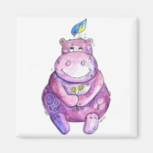 Cute Whimsical Paars Hippo Magneet