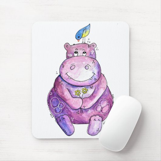Cute Whimsical Paars Hippo Muismat (Met muis)
