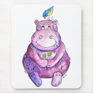 Cute Whimsical Paars Hippo Muismat