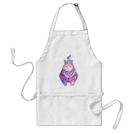 Cute Whimsical Paars Hippo Standaard Schort