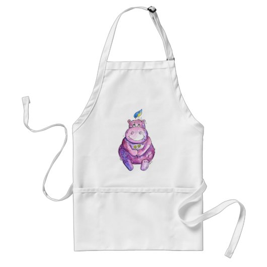 Cute Whimsical Paars Hippo Standaard Schort (Voorkant)