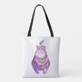 Cute Whimsical Paars Hippo Tote Bag (Achterkant)