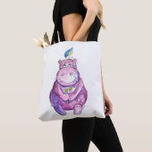 Cute Whimsical Paars Hippo Tote Bag (Dichtbij)