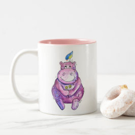 Cute Whimsical Paars Hippo Tweekleurige Koffiemok