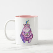 Cute Whimsical Paars Hippo Tweekleurige Koffiemok (Links)