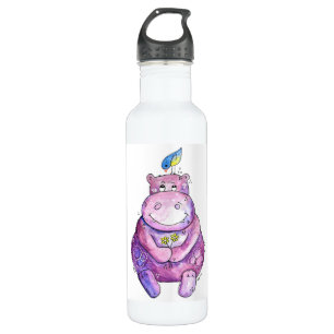 Cute Whimsical Paars Hippo Waterfles