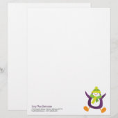 Cute Whimsical Paars Penguin  Lette Briefhoofd (Voorkant / Achterkant)