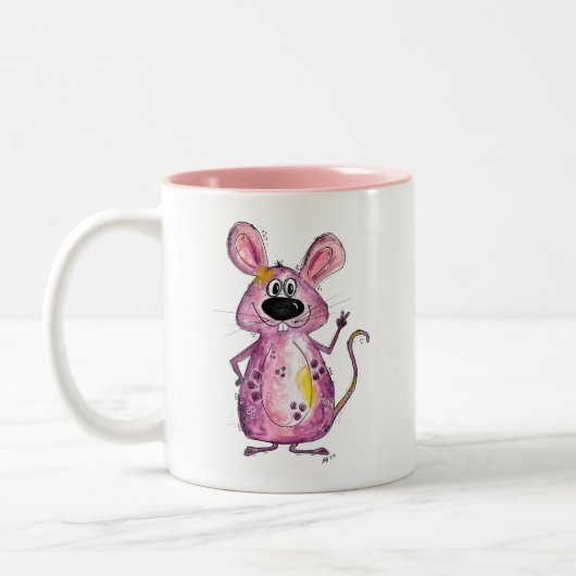 Cute Whimsical Paarse Mouse Tweekleurige Koffiemok (Links)