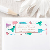 Cute whimsical pastel waterverf dinosaurions patro etiket (Insitu)