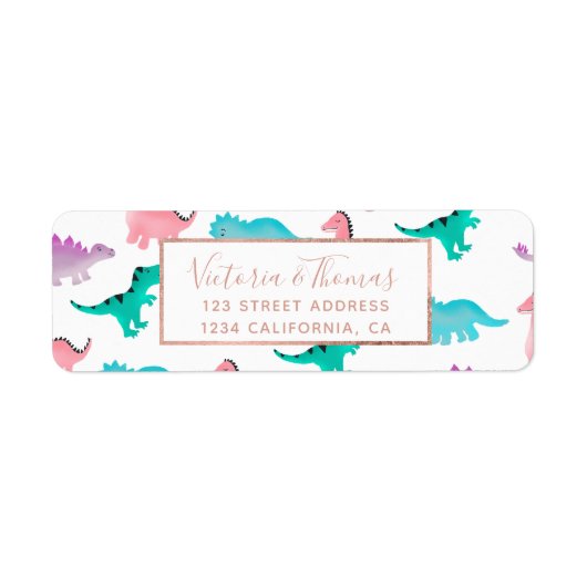 Cute whimsical pastel waterverf dinosaurions patro etiket (Voorkant)