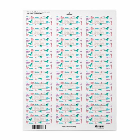 Cute whimsical pastel waterverf dinosaurions patro etiket (Full Sheet)