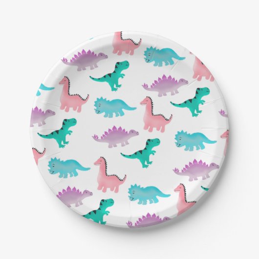 Cute whimsical pastel waterverf dinosaurions patro papieren bordje (Voorkant)