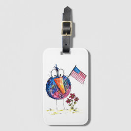 Cute Whimsical Patriotic Bird met vlag Bagagelabel