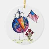 Cute Whimsical Patriotic Bird met vlag Keramisch Ornament (Voorkant)