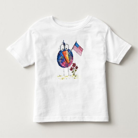 Cute Whimsical Patriotic Bird met vlag Kinder Shirts (Voorkant)