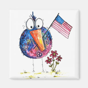 Cute Whimsical Patriotic Bird met vlag Magneet