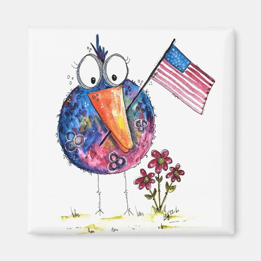 Cute Whimsical Patriotic Bird met vlag Magneet (Voorkant)