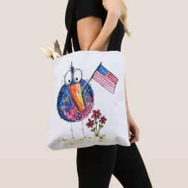 Cute Whimsical Patriotic Bird met vlag Tote Bag