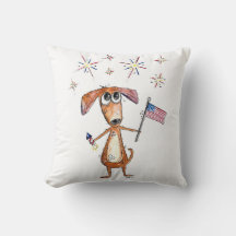 Cute Whimsical Patriotic Dog met vlag