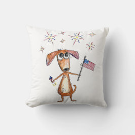 Cute Whimsical Patriotic Dog met vlag Kussen