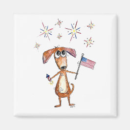 Cute Whimsical Patriotic Dog met vlag Magneet