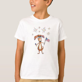 Cute Whimsical Patriotic Dog met vlag T-shirt