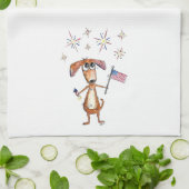 Cute Whimsical Patriotic Dog met vlag Theedoek (Gevouwen)