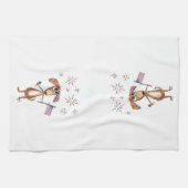 Cute Whimsical Patriotic Dog met vlag Theedoek (Horizontaal)