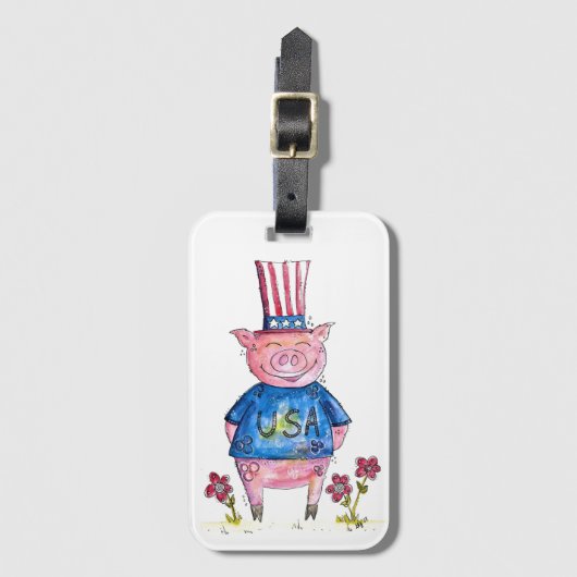 Cute Whimsical Patriotic Pig Bagagelabel (Voorkant (verticaal))