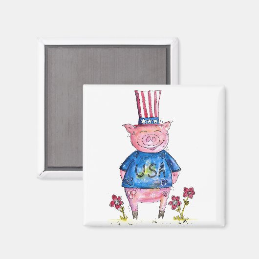 Cute Whimsical Patriotic Pig Magneet (Voorkant / Achterkant)