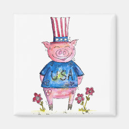 Cute Whimsical Patriotic Pig Magneet
