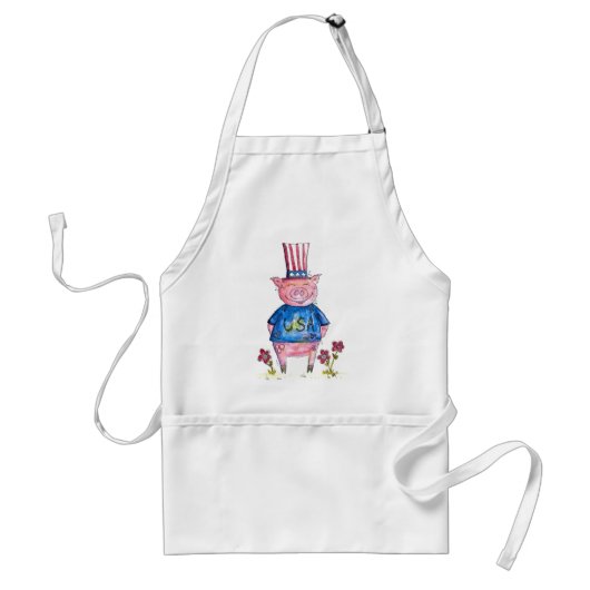 Cute Whimsical Patriotic Pig Standaard Schort (Voorkant)