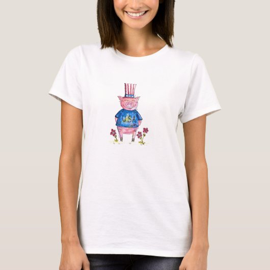 Cute Whimsical Patriotic Pig T-shirt (Voorkant)