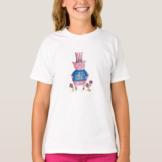 Cute Whimsical Patriotic Pig T-shirt (Voorkant)