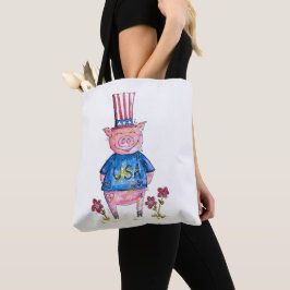 Cute Whimsical Patriotic Pig Tote Bag