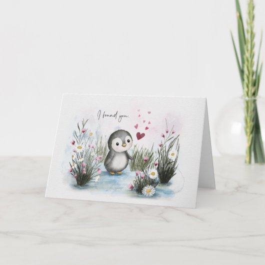 Cute Whimsical Penguin Love Valentine Kaart (Voorkant)