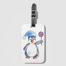 Cute Whimsical Penguin met een Lollipop Bagagelabel