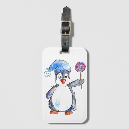 Cute Whimsical Penguin met een Lollipop Bagagelabel (Voorkant (verticaal))