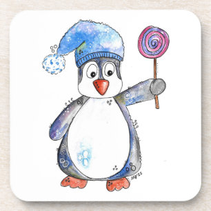 Cute Whimsical Penguin met een Lollipop Bier Onderzetter