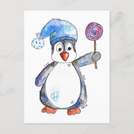 Cute Whimsical Penguin met een Lollipop Briefkaart