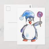 Cute Whimsical Penguin met een Lollipop Briefkaart (Voorkant / Achterkant)
