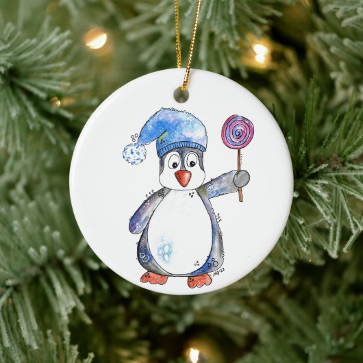 Cute Whimsical Penguin met een Lollipop Keramisch Ornament (Boom)