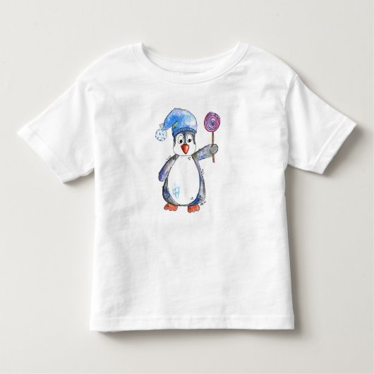 Cute Whimsical Penguin met een Lollipop Kinder Shirts (Voorkant)